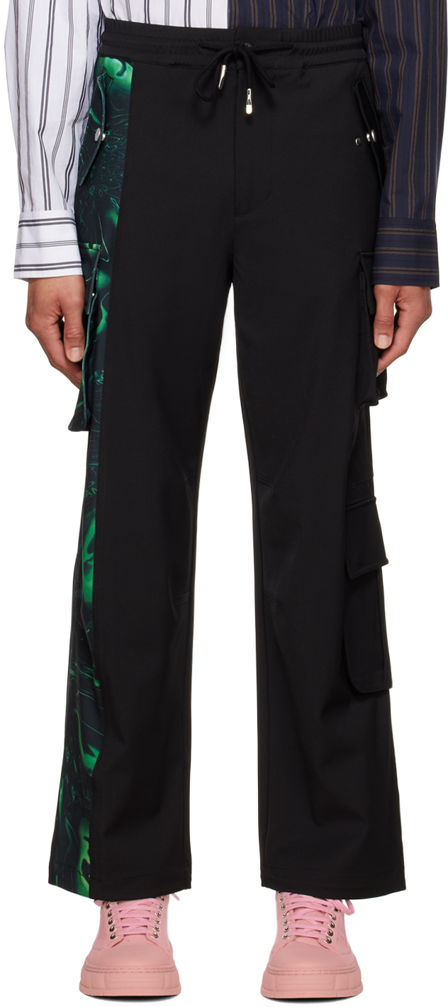 Black & Green Lacquerware Cargo Pants