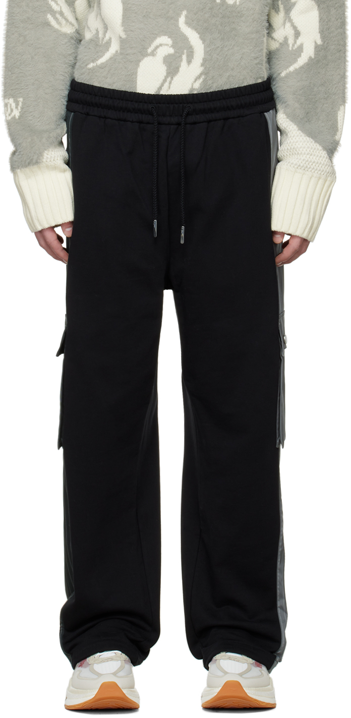 Black & Gray Paneled Cargo Pants by Feng Chen Wang on Sale