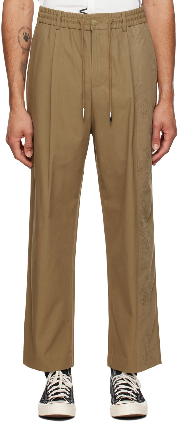 Brown Embroidered Panel Trousers