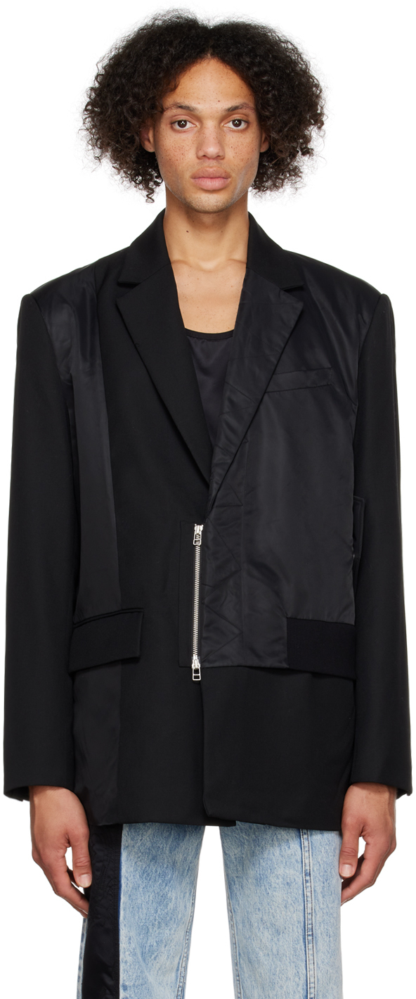Black Deconstructed Blazer by Feng Chen Wang on Sale