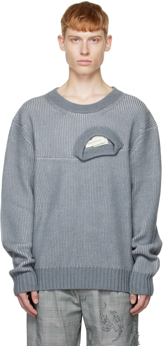 Gray Double Neck Sweater by Feng Chen Wang on Sale