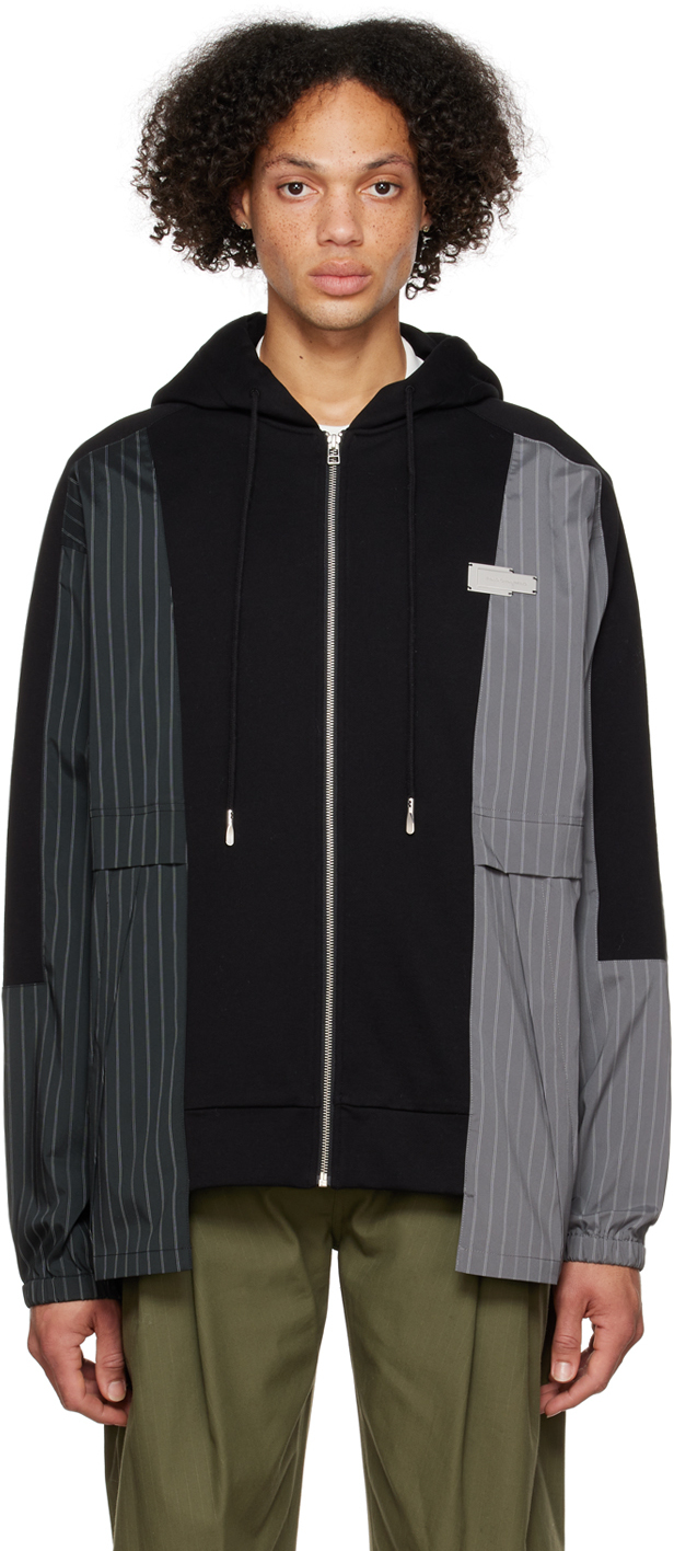 Feng Chen Wang: Black Paneled Hoodie | SSENSE