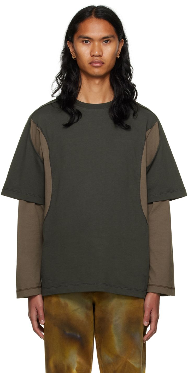 AFFXWRKS: Gray & Brown Dual Sleeve T-Shirt | SSENSE UK