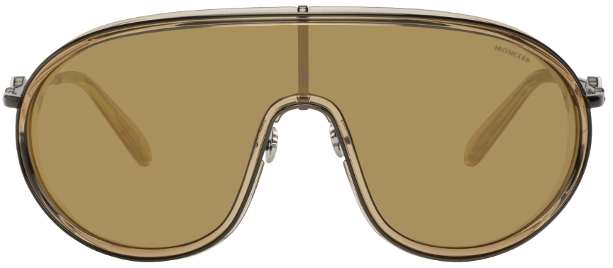 Moncler Gold Rimless Mask Sunglasses In Transparent Amber & Bronze
