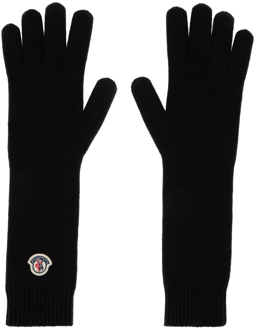 Shop Moncler Black Patch Gloves In 999 Black