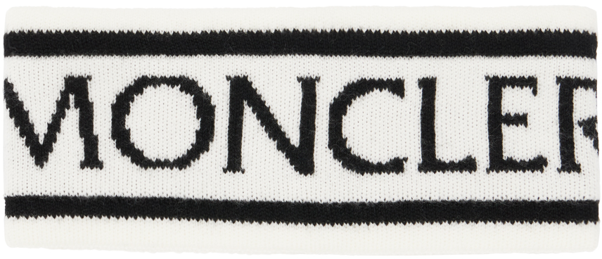 Moncler White Wool Logo Headband