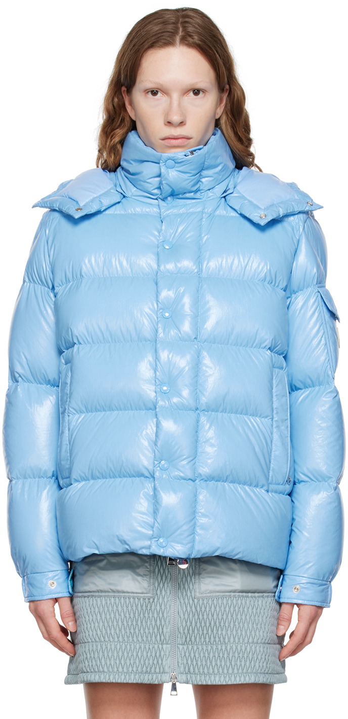 Moncler: Blue Moncler Maya 70 Down Jacket | SSENSE Canada