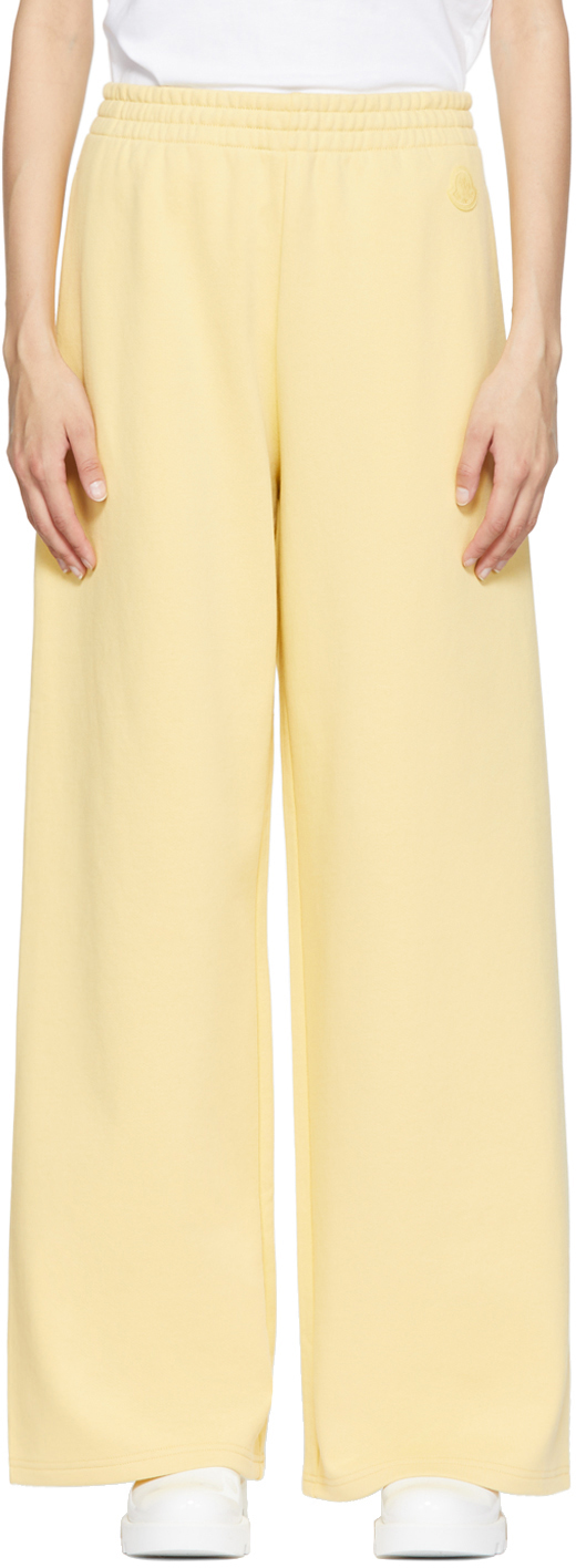 Shop Moncler Yellow Wide Leg Lounge Pants In 110 Yellow
