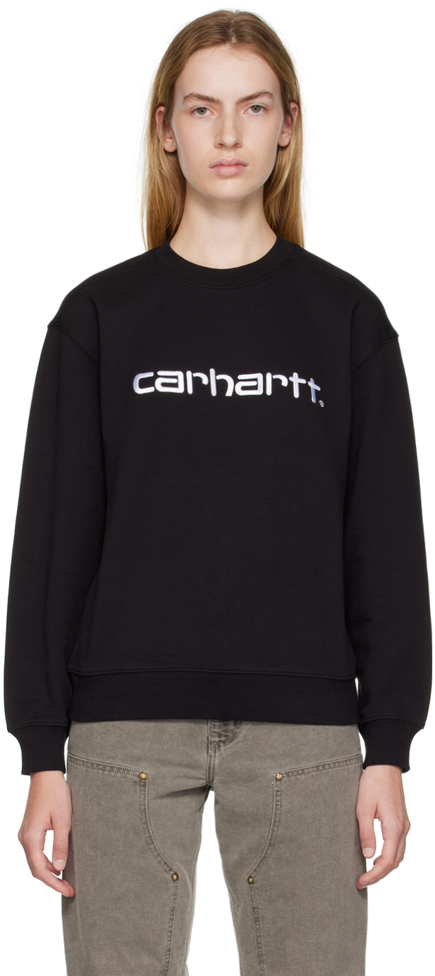 Black Embroidered Sweatshirt by Carhartt Work In Progress on Sale