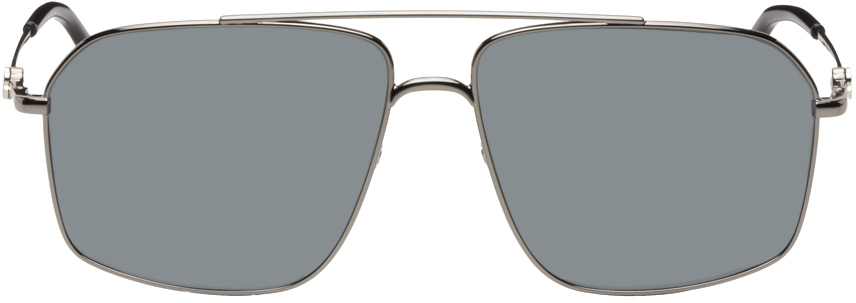 Moncler Gunmetal Aviator Sunglasses In 08d Shiny Gunmetal /