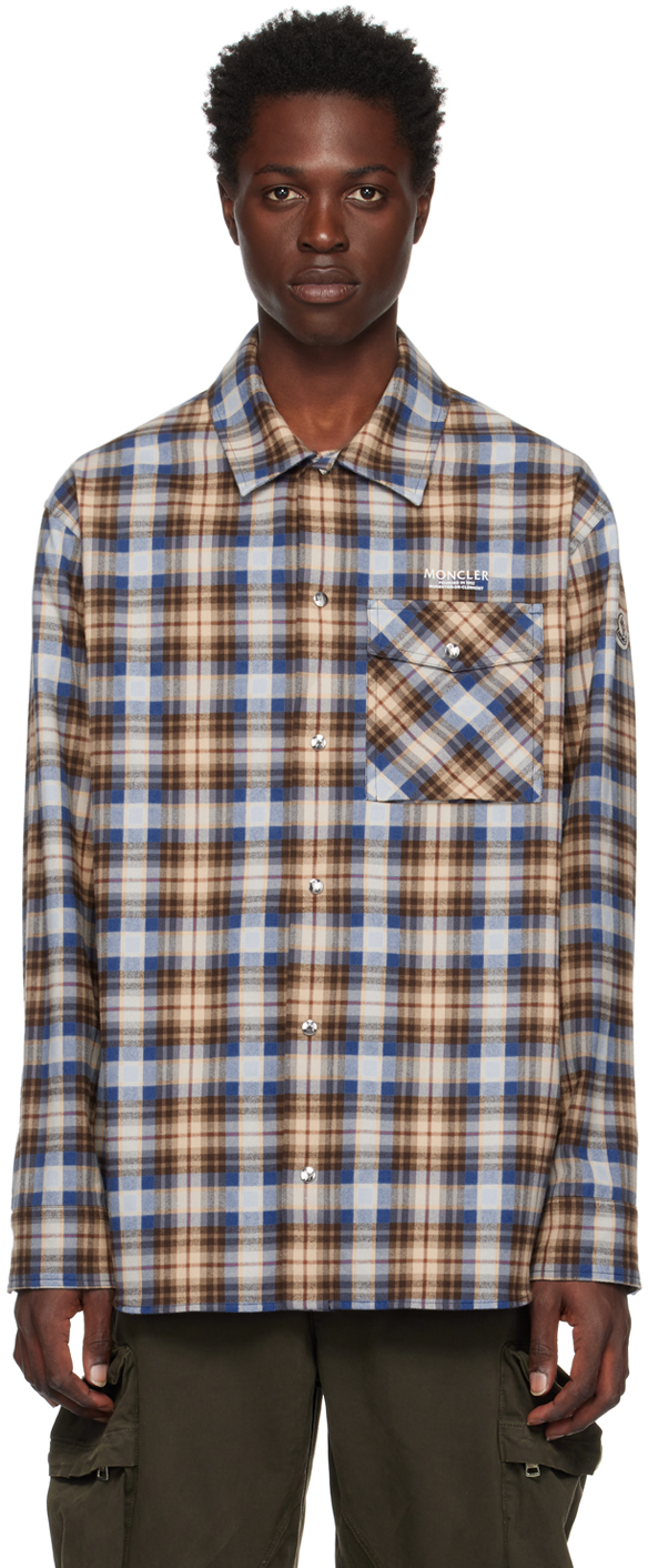 Moncler Men's Snap-front Plaid Check Sport Shirt In Medium Blue