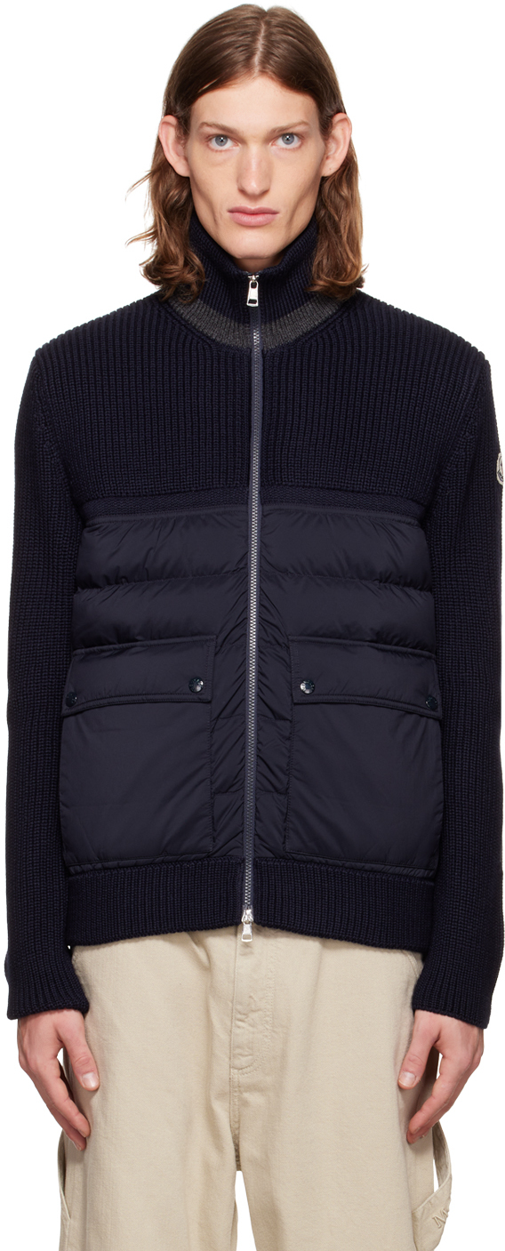 Navy Padded Wool Cardigan