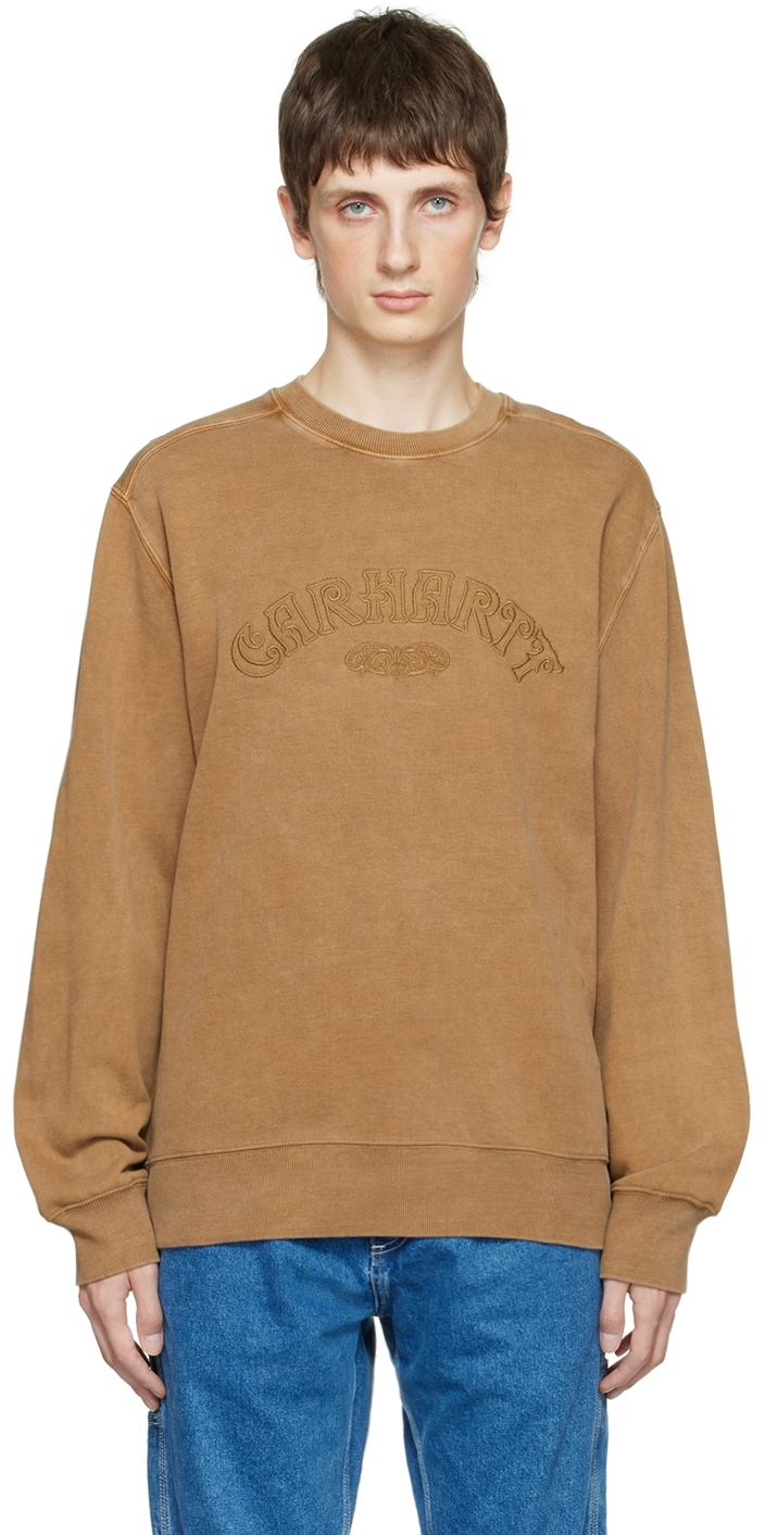 Brown Garment-Dyed Sweatshirt by Carhartt Work In Progress on Sale