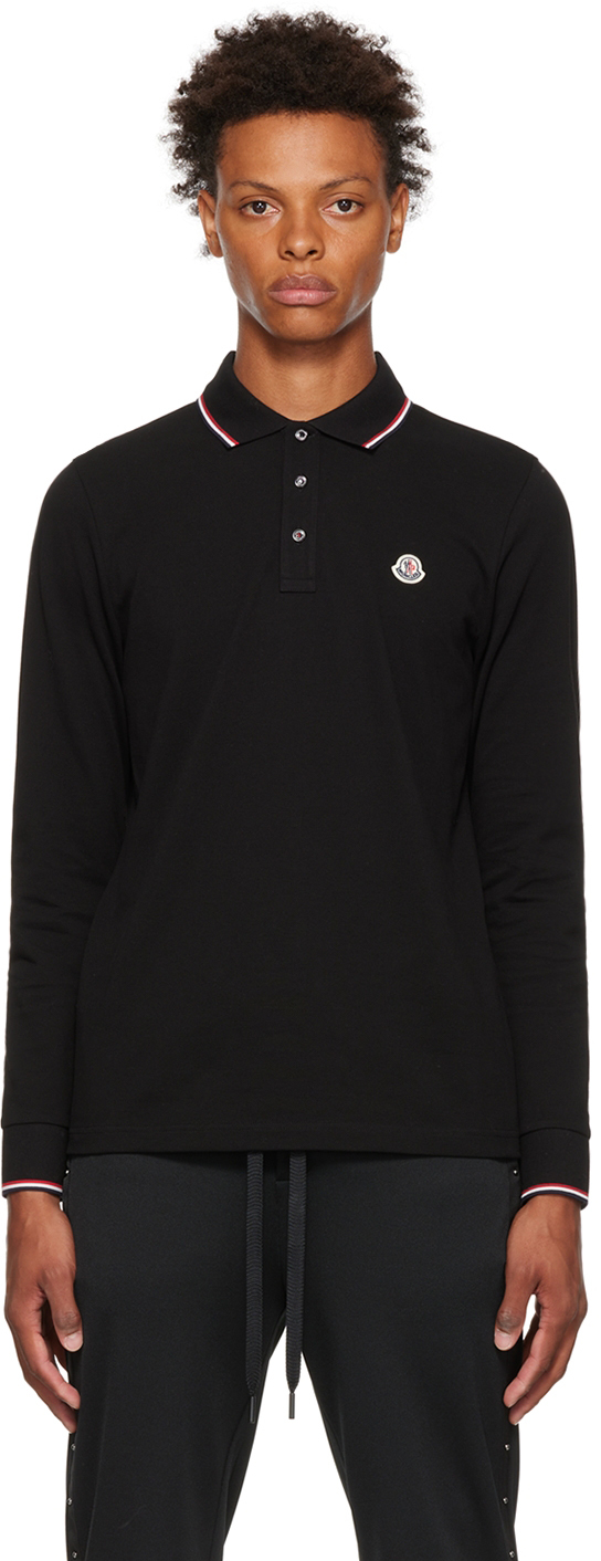 Moncler Black Long Sleeve Cotton Polo