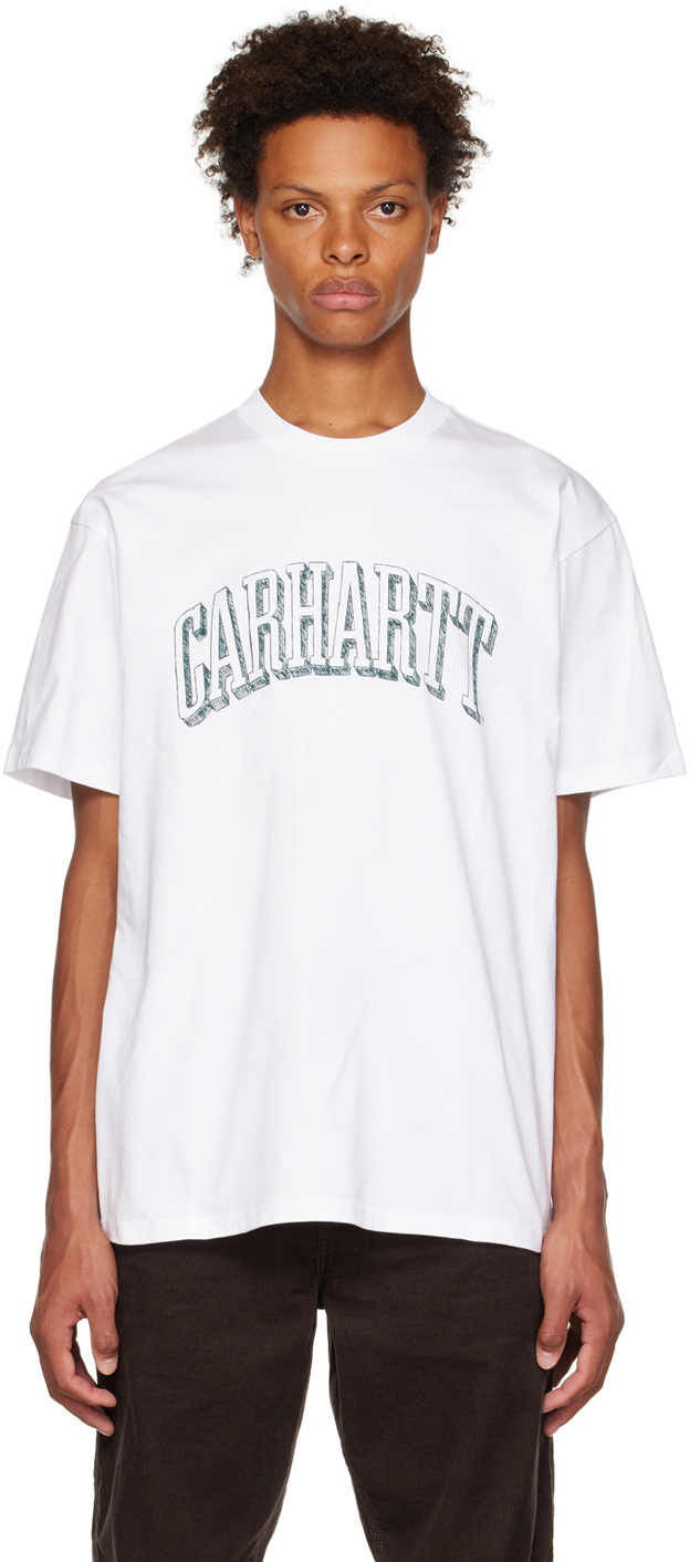 White Scrawl Script T-Shirt by Carhartt Work In Progress on Sale