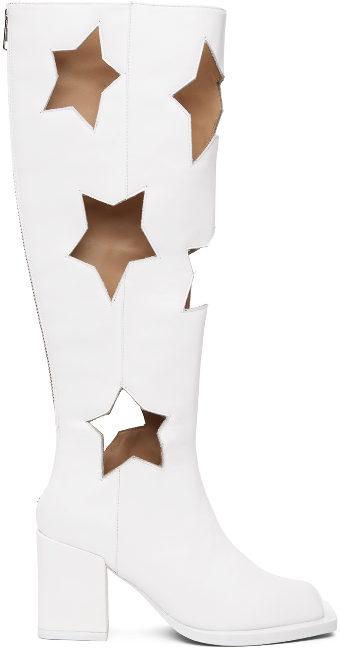 ANDREJ GRONAU SSENSE Exclusive White Star Cut Boots