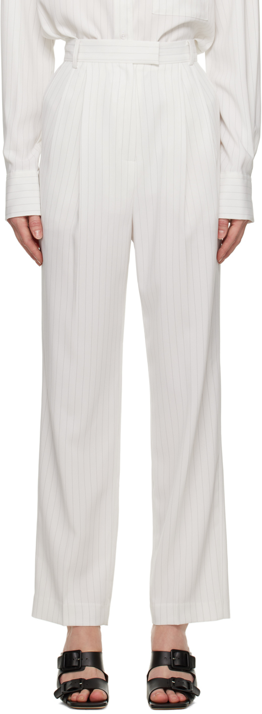 White Bea Fluid Pinstripe Trousers