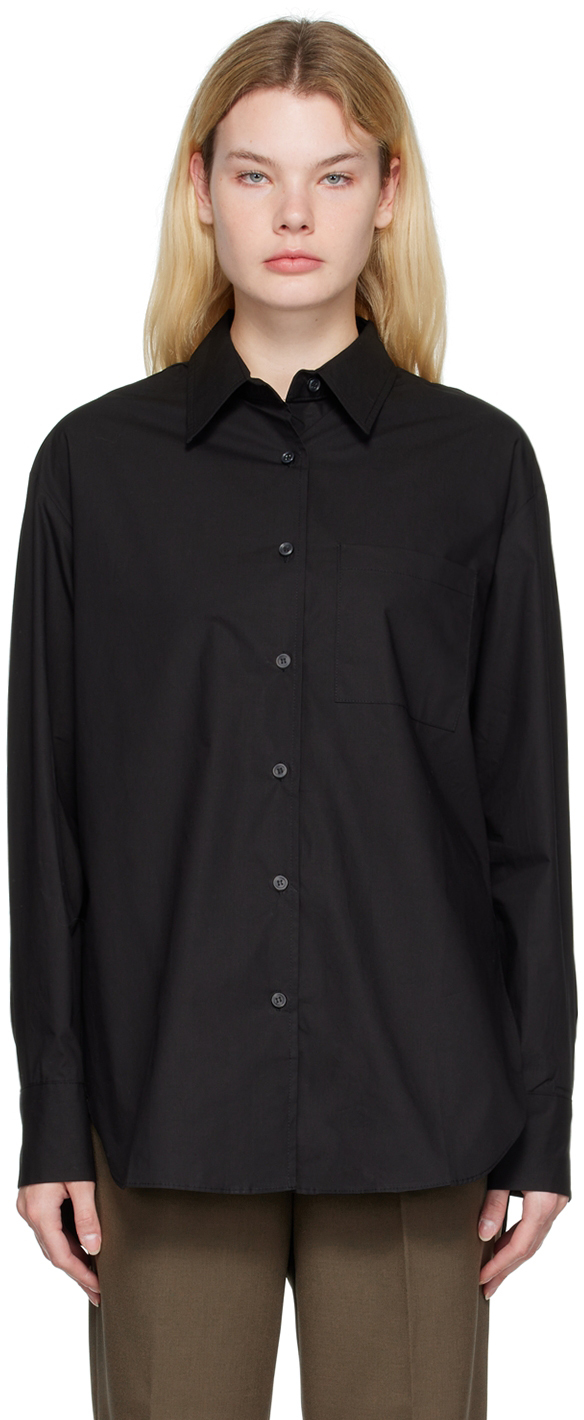 The Frankie Shop Lui Organic Cotton Poplin Shirt In Black | ModeSens