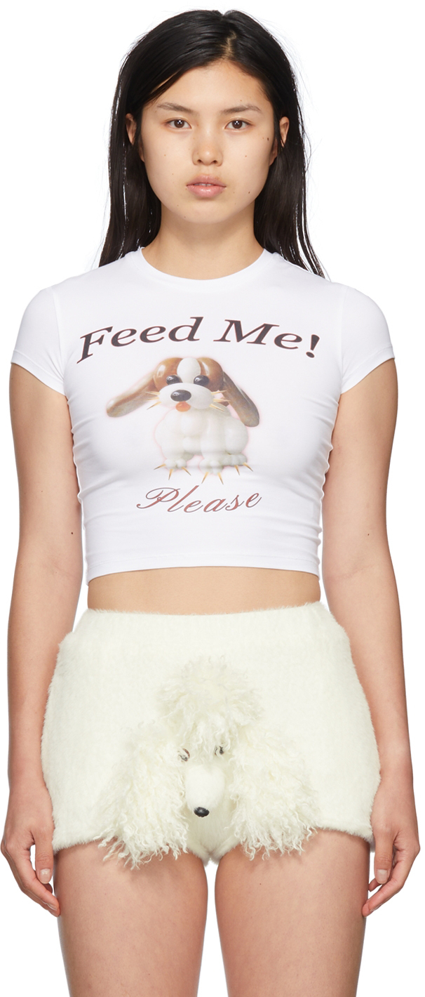 Feed Me! Please Tシャツ Nodress! No Dress Feed Me Please Puppy Graphic Tee - White – Dolls Kill