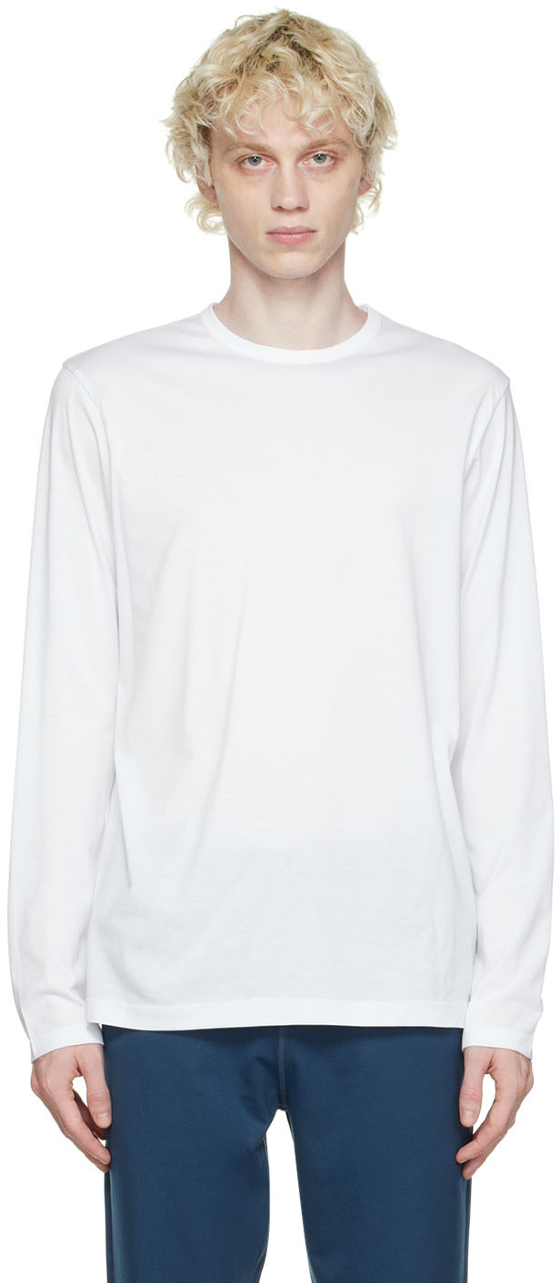 Sunspel White Cotton Long Sleeve T-Shirt