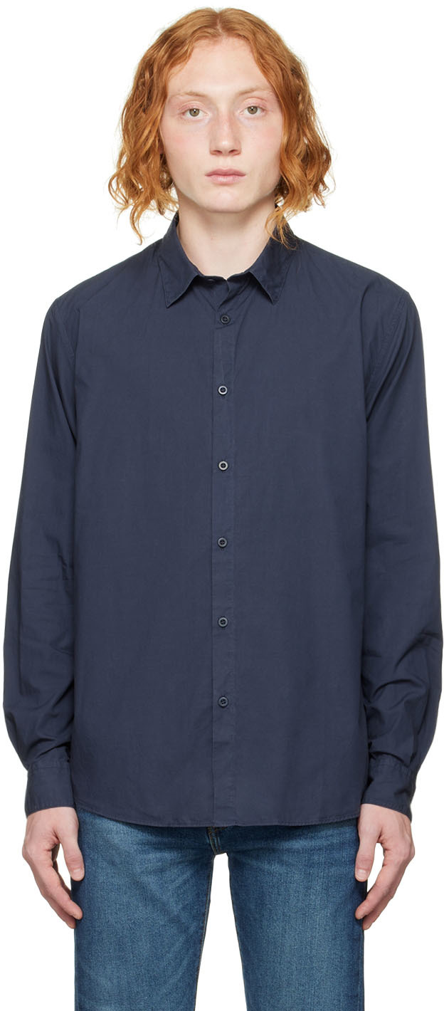 Navy Buttoned Shirt by Sunspel on Sale