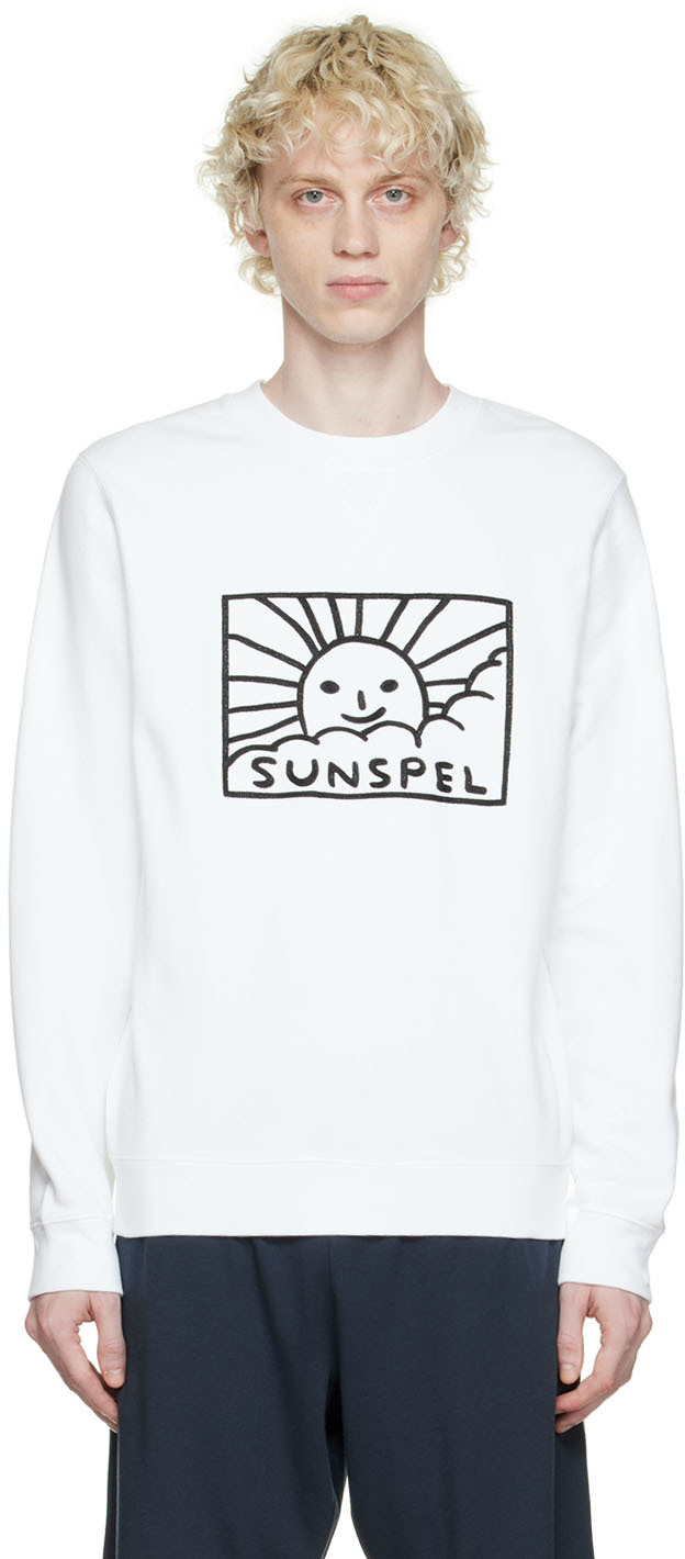Sunspel ホワイト 刺繍 スウェットシャツ
