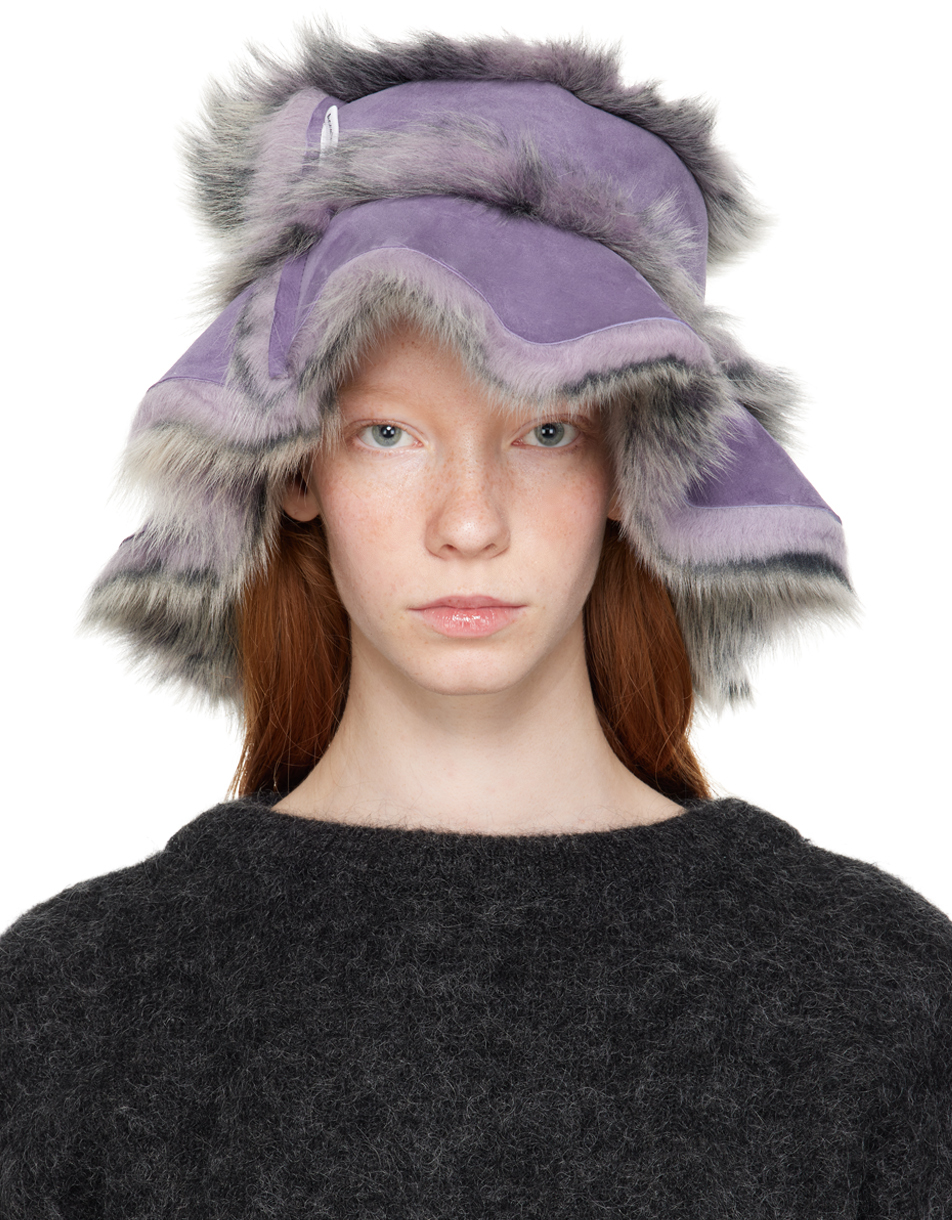 Acne Studios: Purple Shearling Bucket Hat | SSENSE Canada