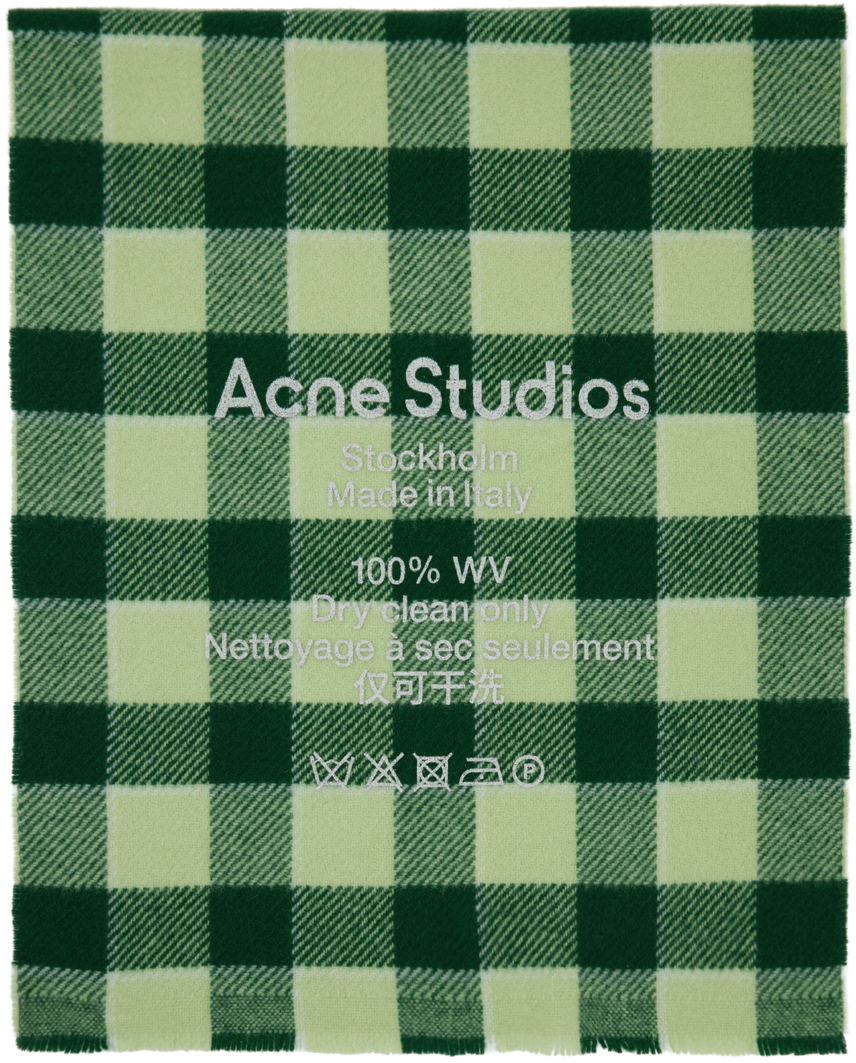 Acne Studios Green Check Narrow Scarf In Forest Green/light G