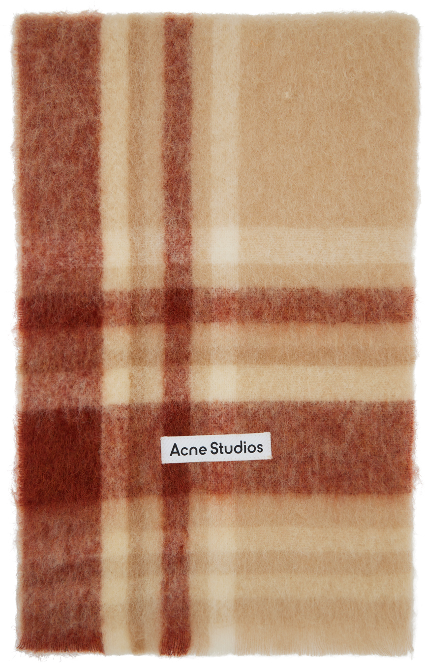 Shop Acne Studios Beige & Red Alpaca Check Scarf In Beige/rust Red