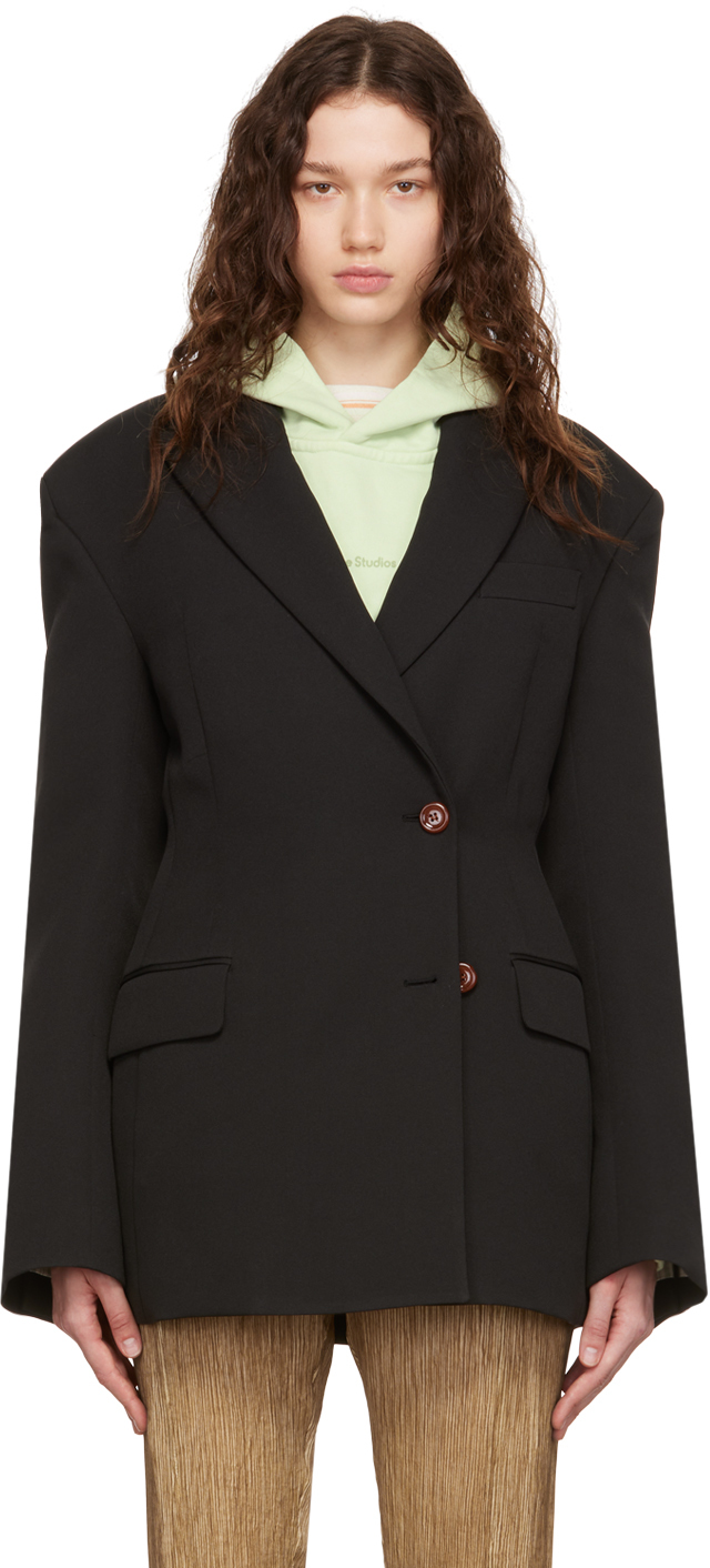 Save 25% Acne Studios Synthetic Asymmetric Button Cropped Blazer in Black Womens Jackets Acne Studios Jackets 