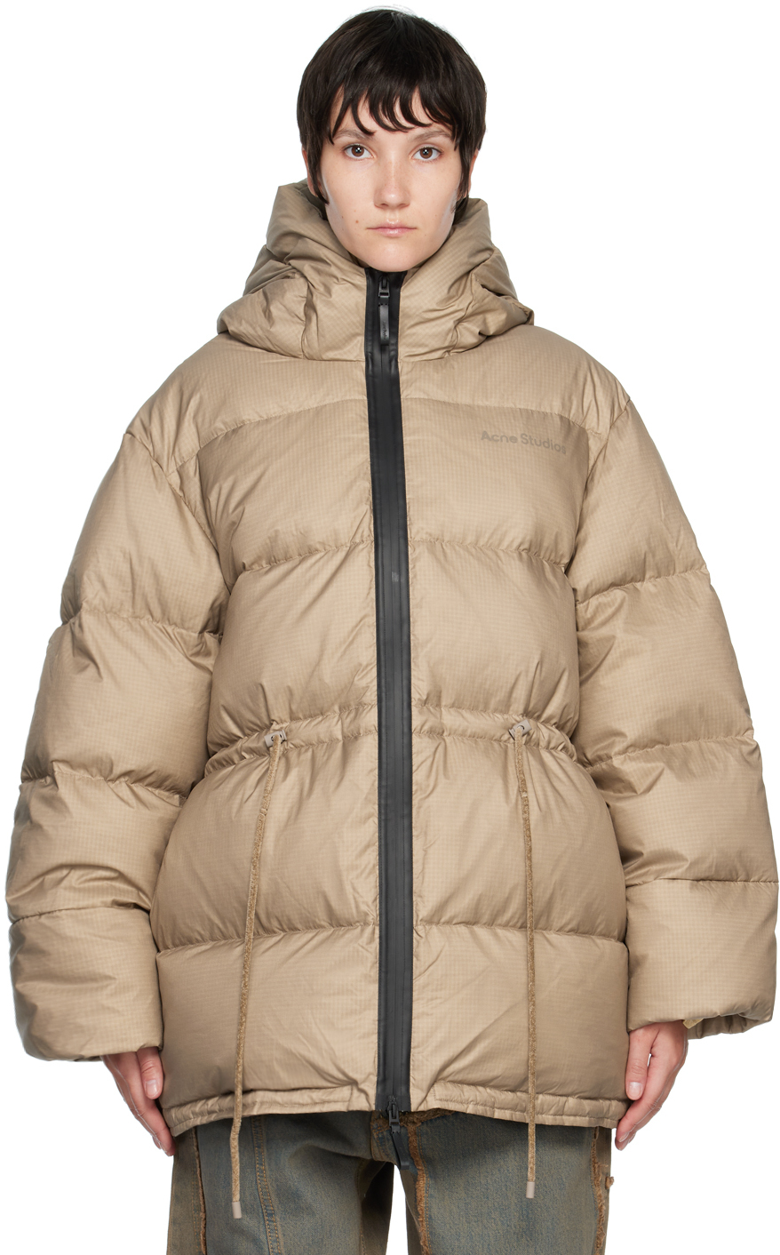 Acne Studios Oversized Hooded Quilted Ripstop Down Jacket In Neutrals