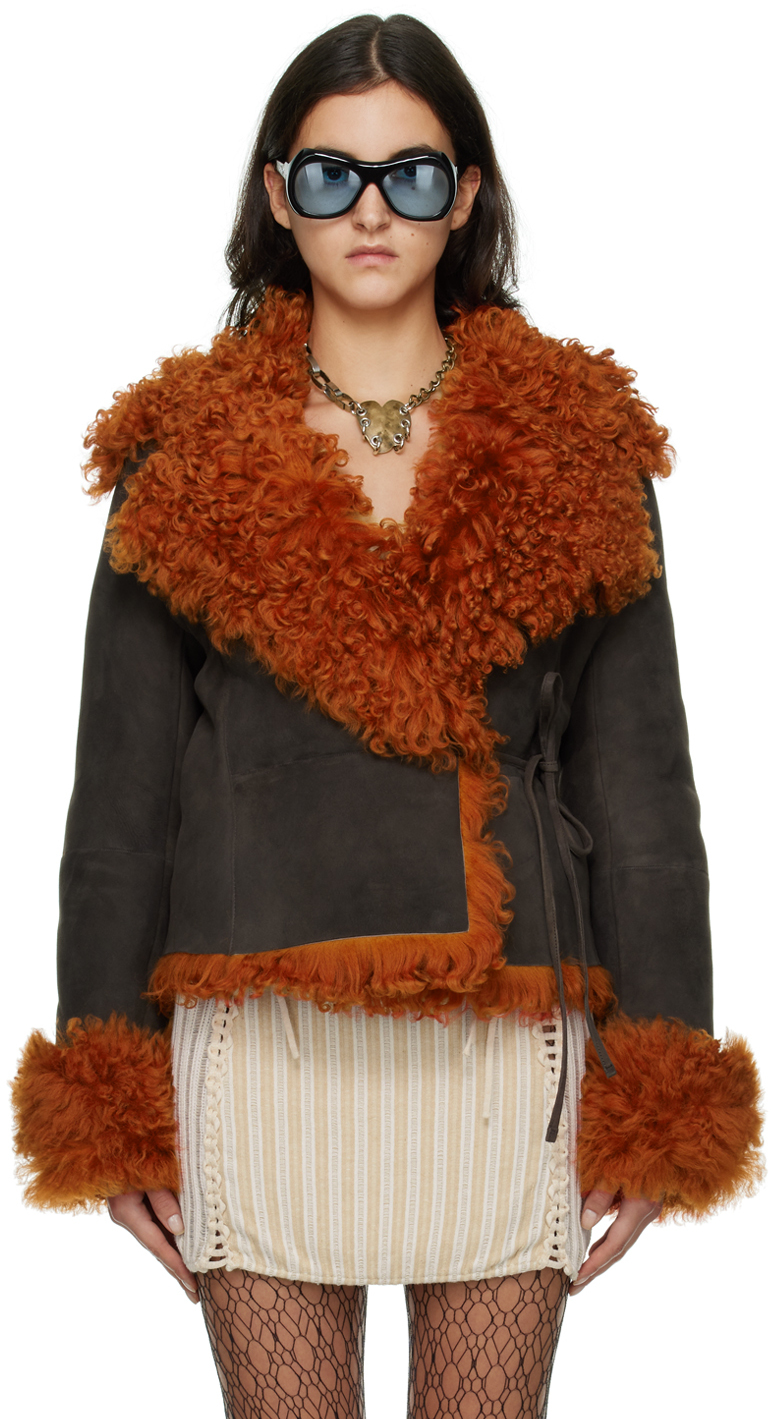 Acne Studios Brown Cropped Shearling Jacket