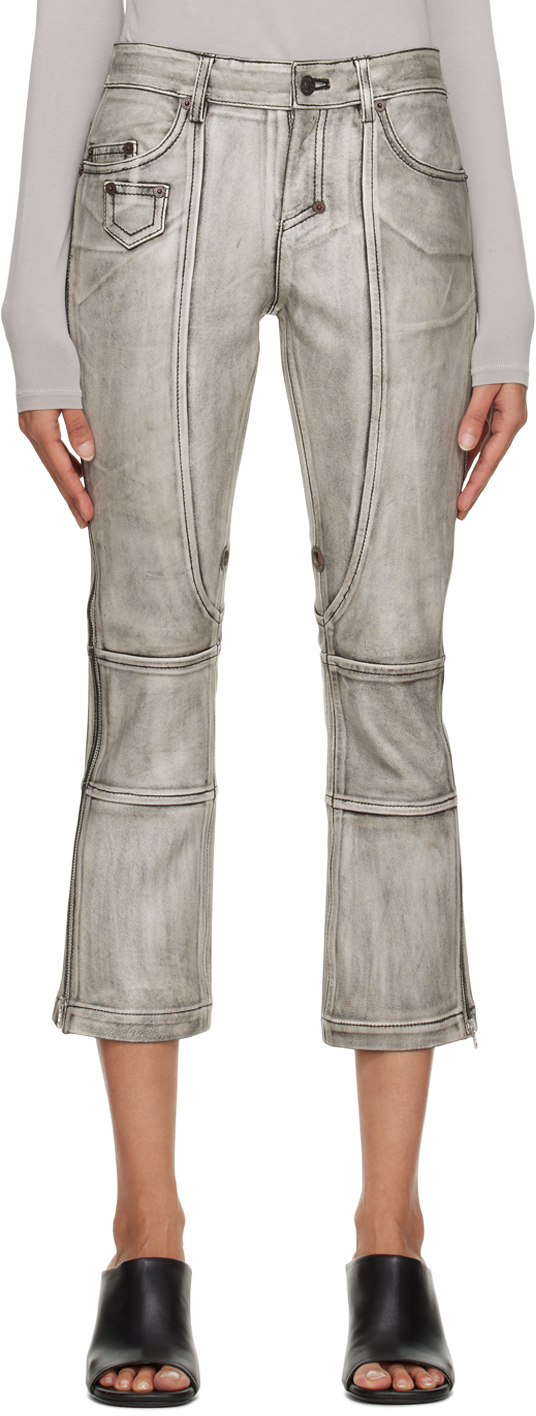 ACNE STUDIOS BLACK & WHITE ZIPPERED LEATHER TROUSERS