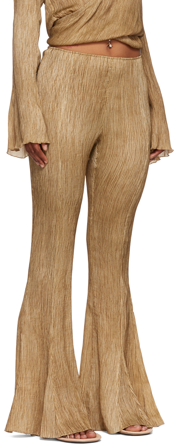 Acne Studios Pika Crinkle Flared-leg Silk Trousers In Caramel Brown