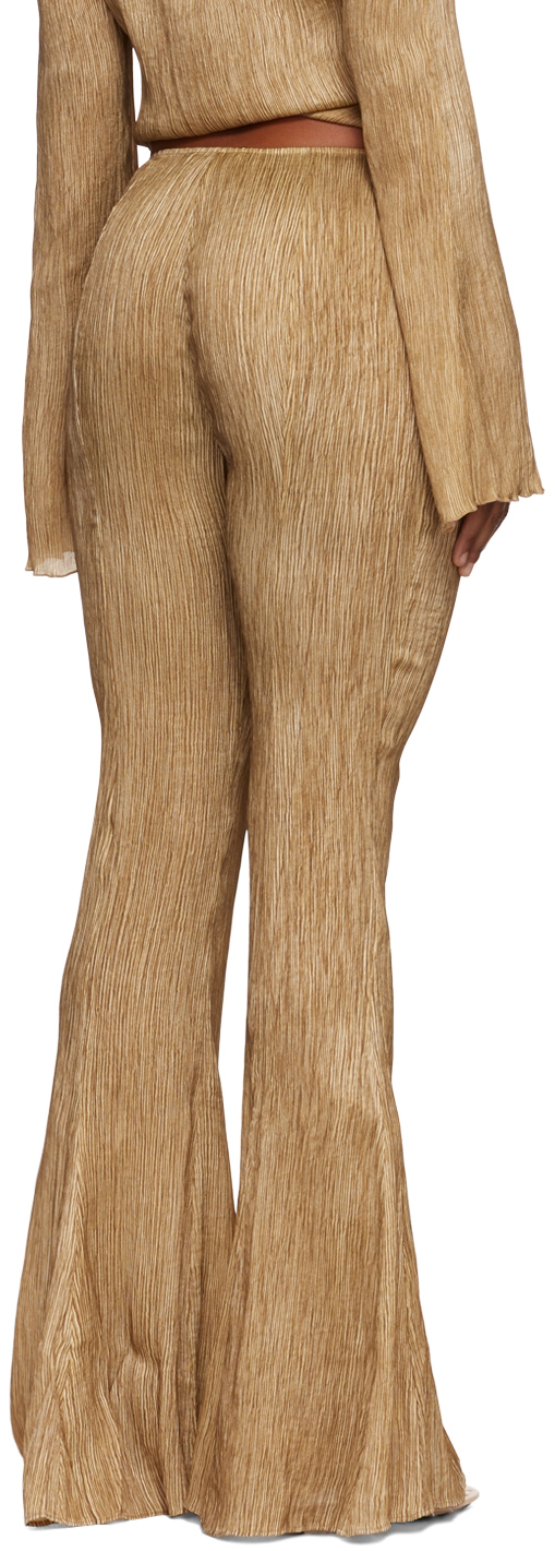 Acne Studios Pika Crinkle Flared-leg Silk Trousers In Caramel Brown