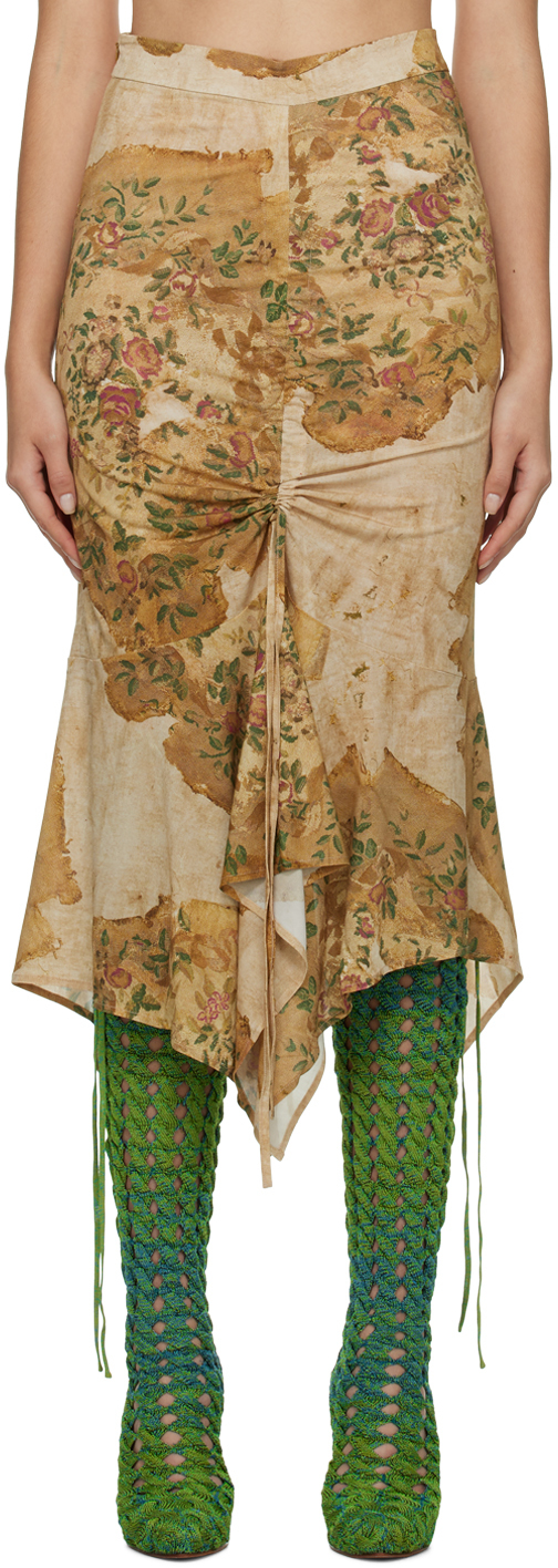 SSENSE Women Clothing Skirts Printed Skirts Beige Asymmetric Carpet Print Midi Skirt 