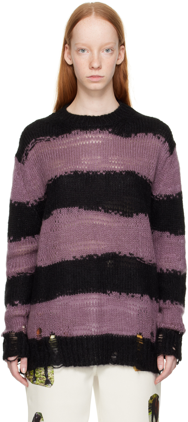 Acne Studios: Black & Purple Distressed Sweater | SSENSE