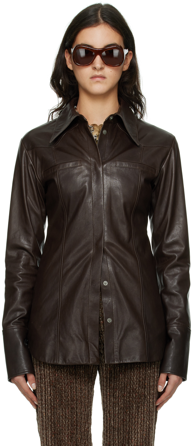 Acne Studios Brown Lined Leather Shirt