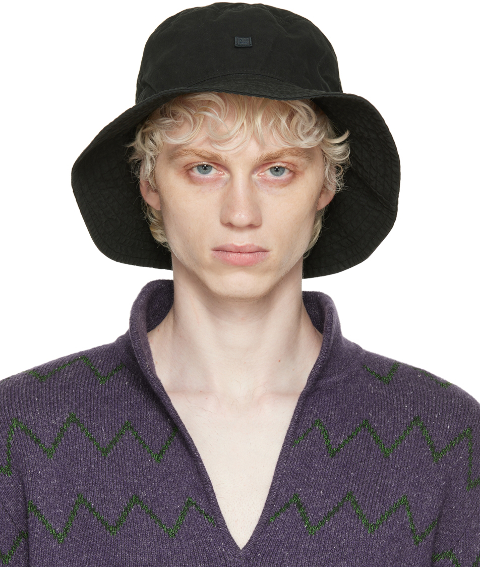 Acne Studios Black Embroidered Bucket Hat