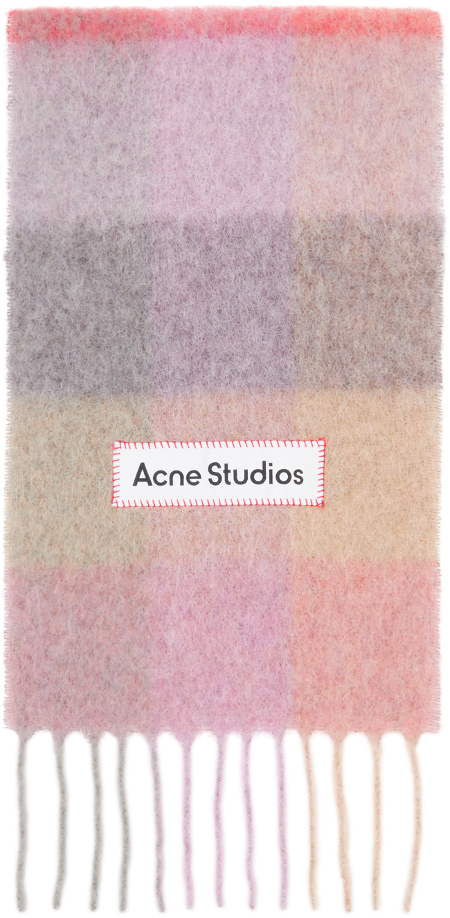 Acne Studios Pink Mohair Check Scarf