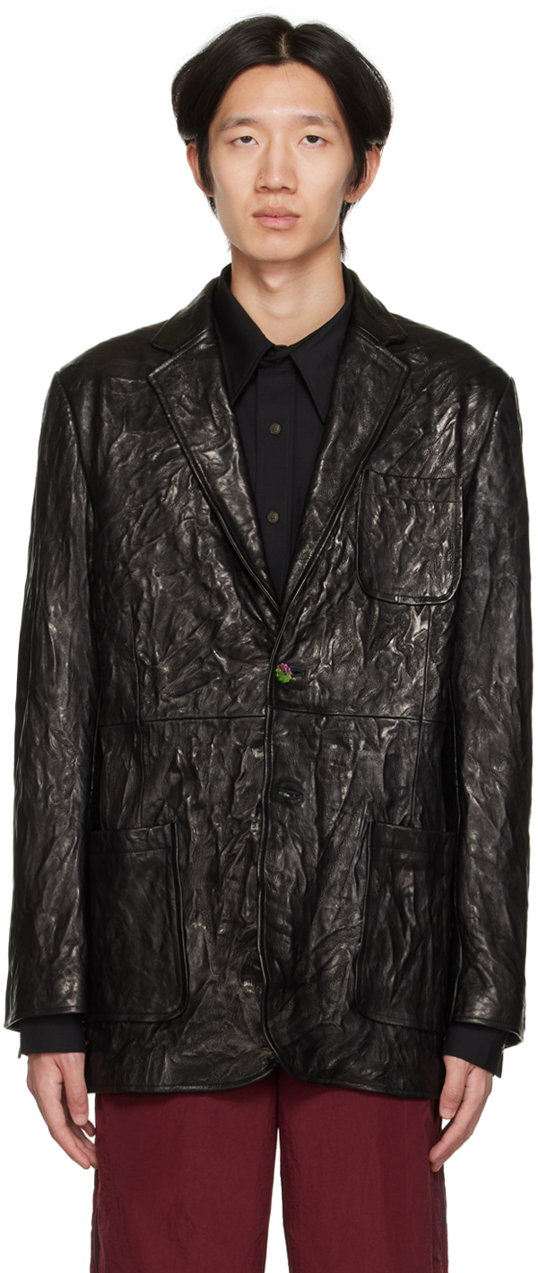 Acne Studios Black Creased Leather Jacket