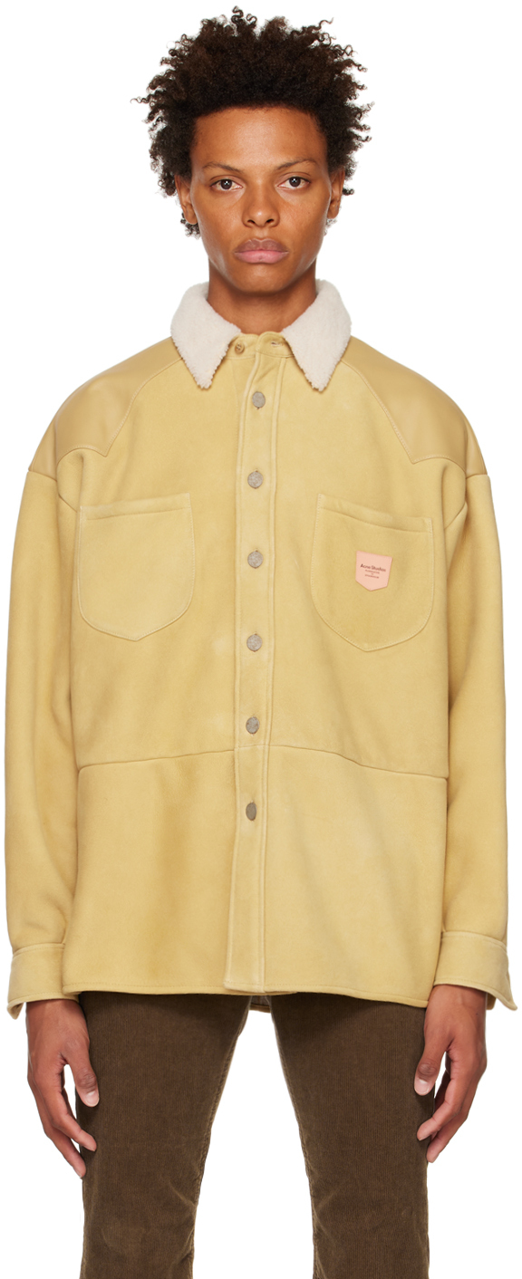 Acne Studios Lurt Shearling-trimmed Suede Jacket In Abp Straw Yellow