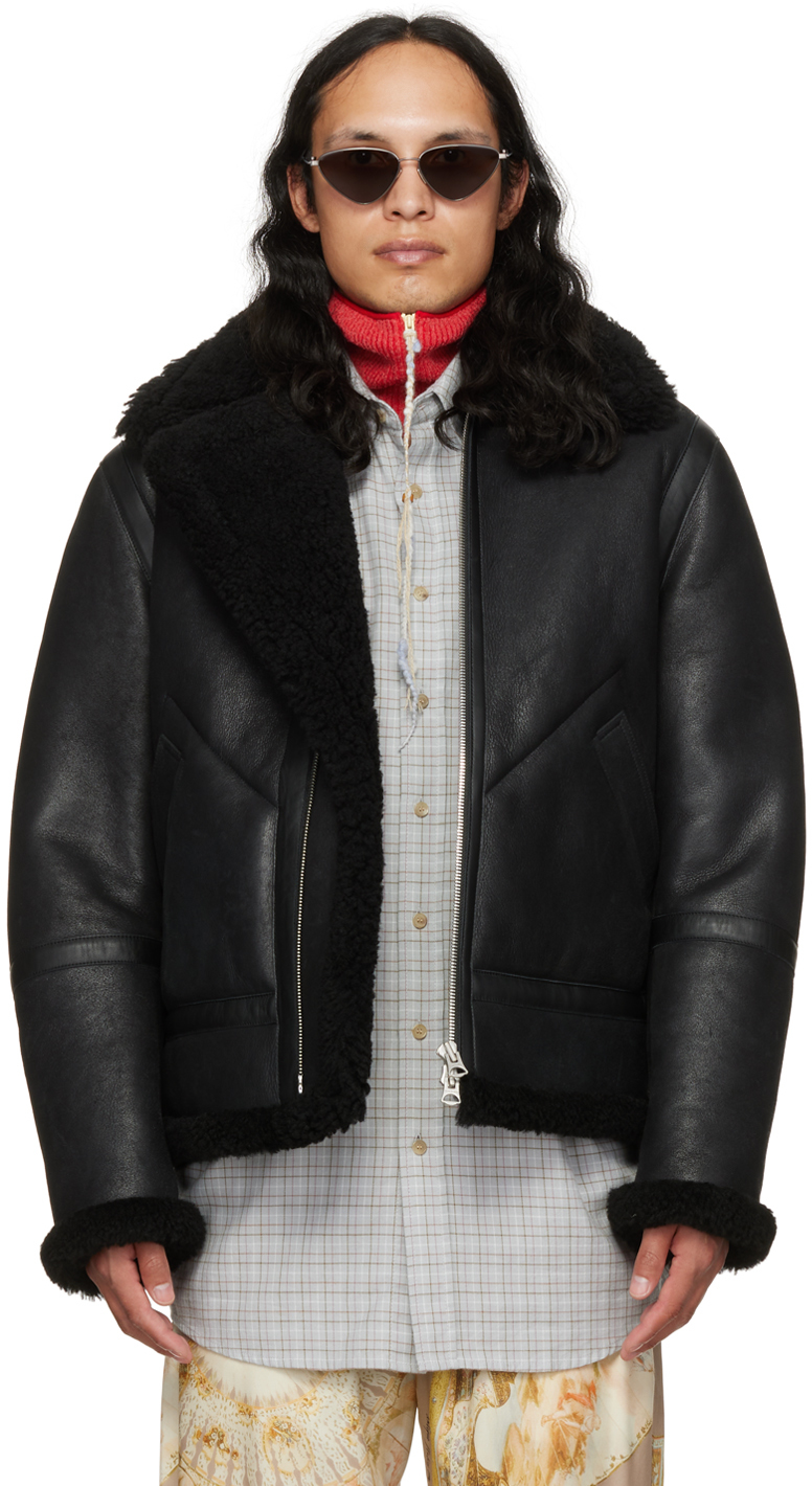 Black Aviator Shearling Jacket by Acne Studios on Sale