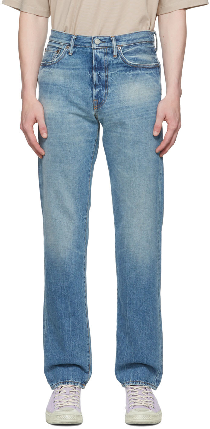 Acne Studios Blue Straight Fit Jeans In Mid Blue