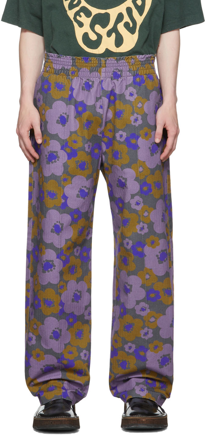 Acne Studios Straight-leg Floral-print Organic Cotton-voile Trousers In Purple