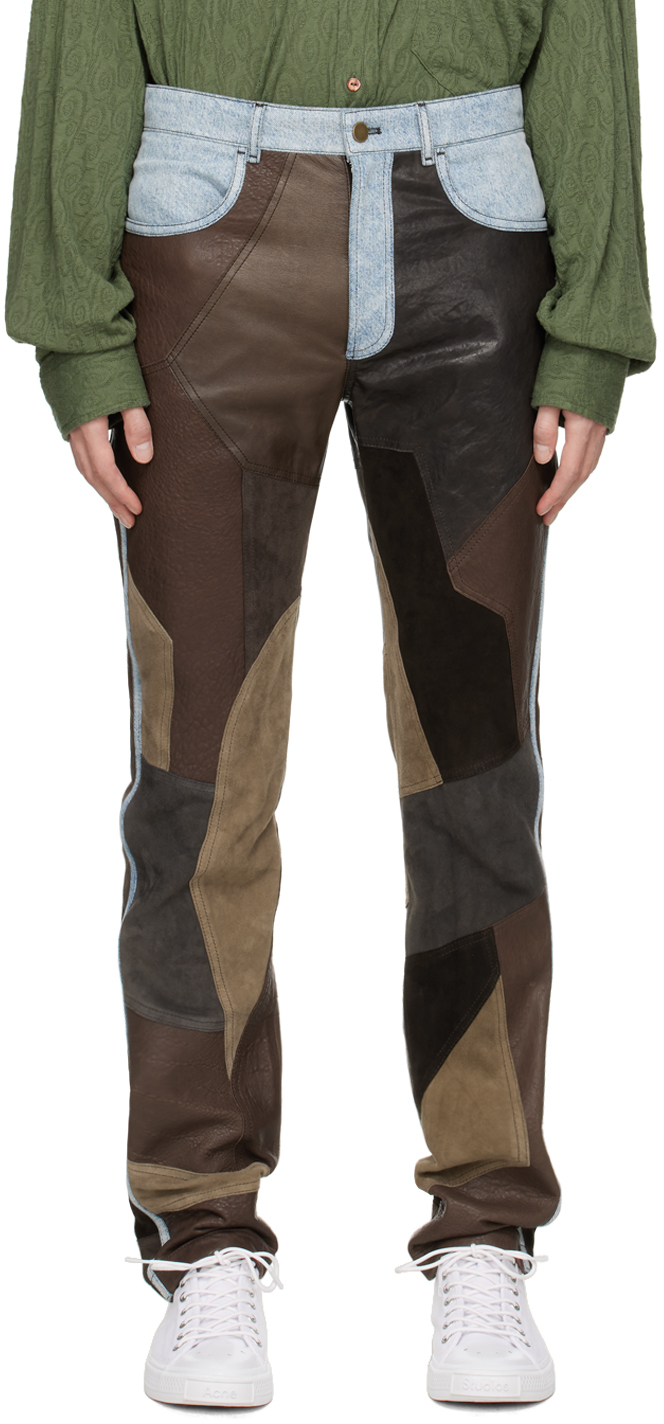 Acne Studios Brown Patchwork Leather Pants
