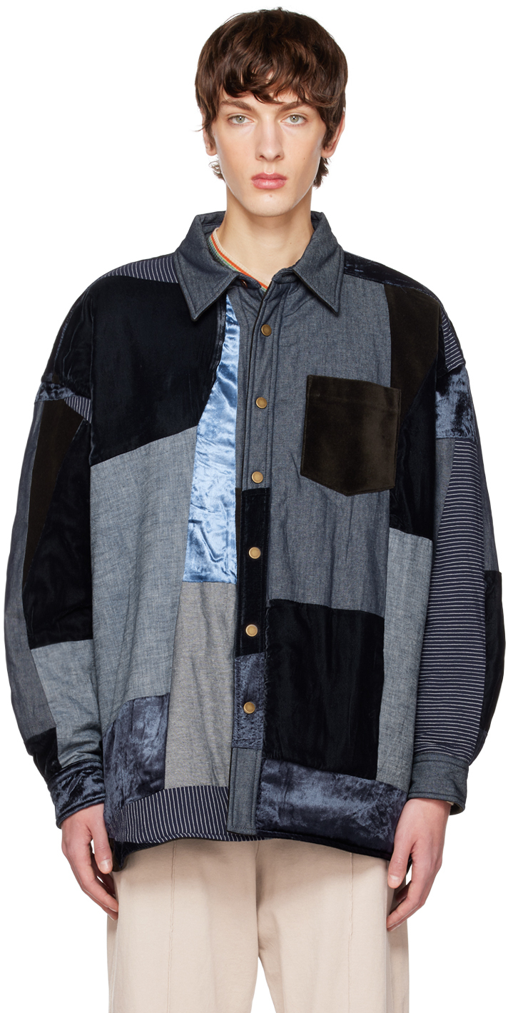 Blue Patchwork Shirt by Acne Studios on Sale