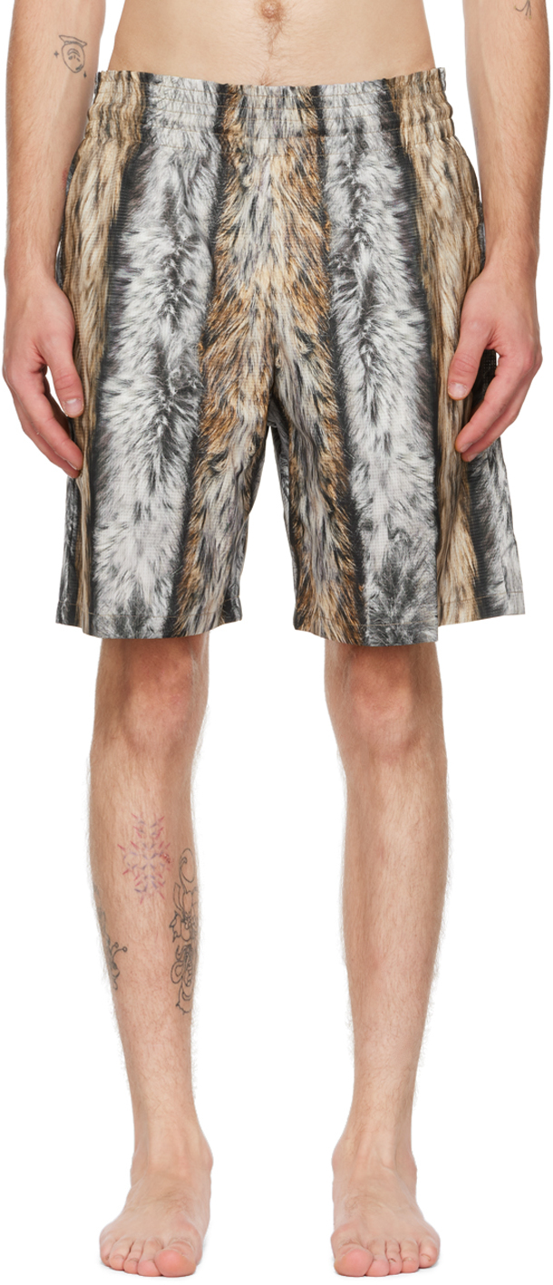 Acne Studios Beige Fur Print Swim Shorts In Beige,grey