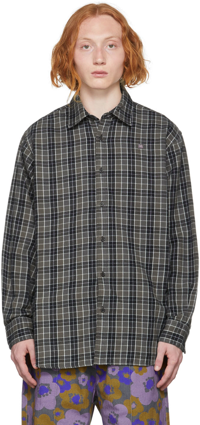 Acne Studios: Gray Check Shirt | SSENSE Canada