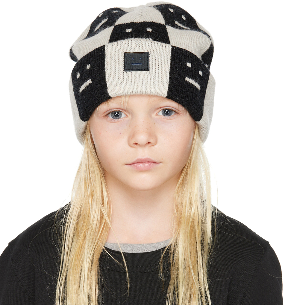 Kids Black & Beige Jacquard Beanie SSENSE Accessories Headwear Beanies 